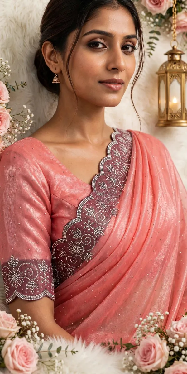 Peach_Twill_Net_Saree_For_Women