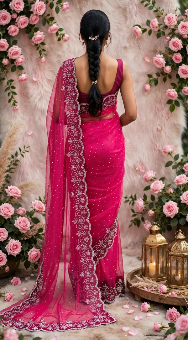 Pink_Twill_Net_Saree_For_Women