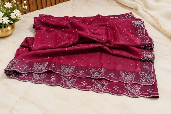 Maroon_Twill_Net_Saree_For_Women