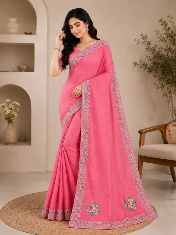 Pink_Twill_Net_Saree_For_Women