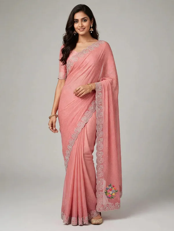 Pink_Twill_Net_Saree_For_Women