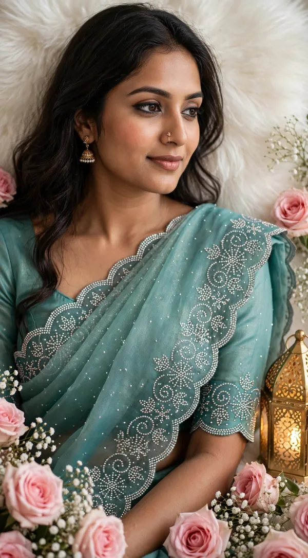 Teal_Twill_Net_Saree_For_Women