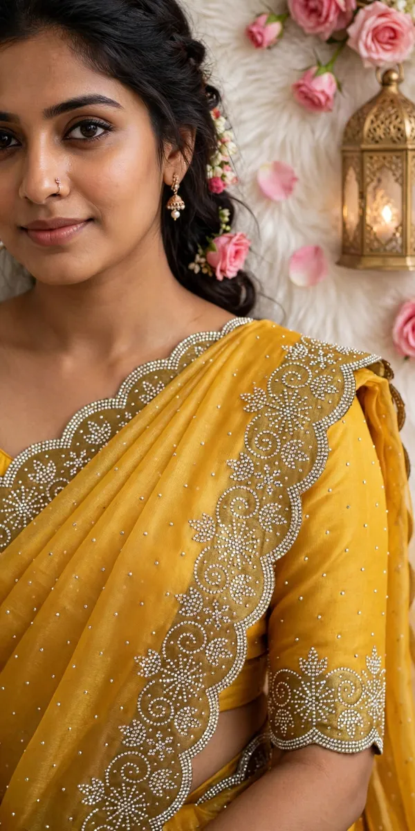 Mustard_Twill_Net_Saree_For_Women