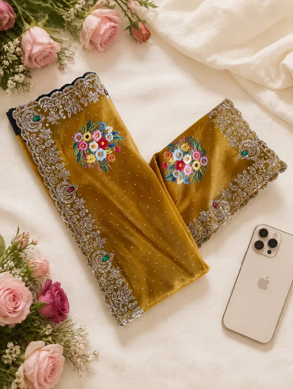 Mustard_Twill_Net_Saree_For_Women