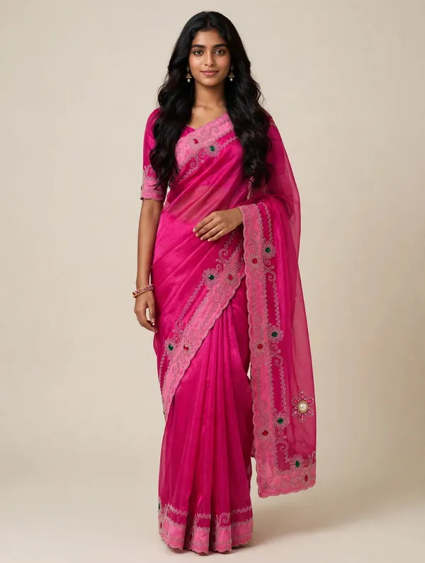 Pink_Twill_Net_Saree_For_Women