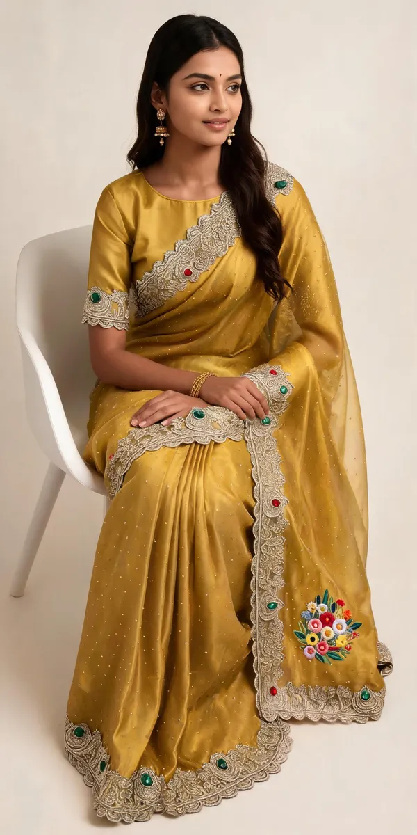 Mustard_Twill_Net_Saree_For_Women