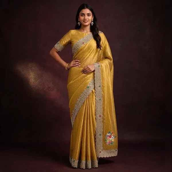 Mustard_Twill_Net_Saree_For_Women
