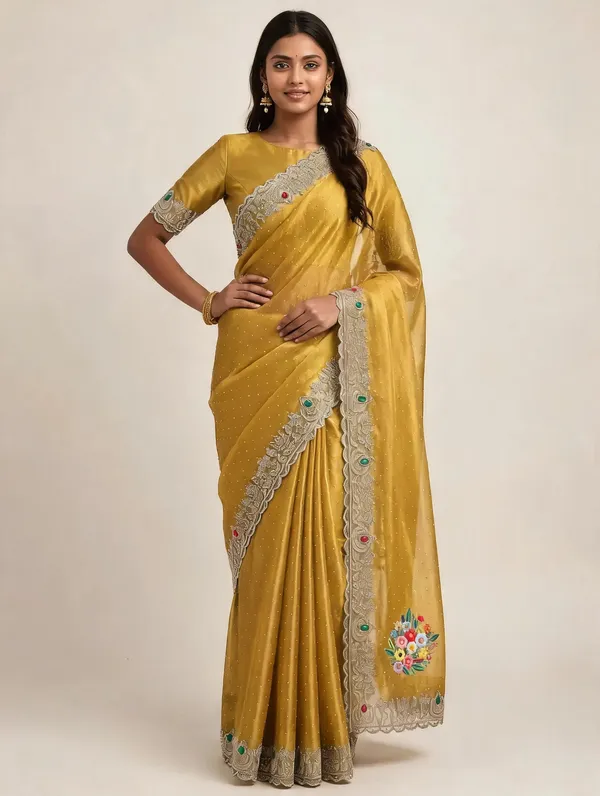 Mustard_Twill_Net_Saree_For_Women