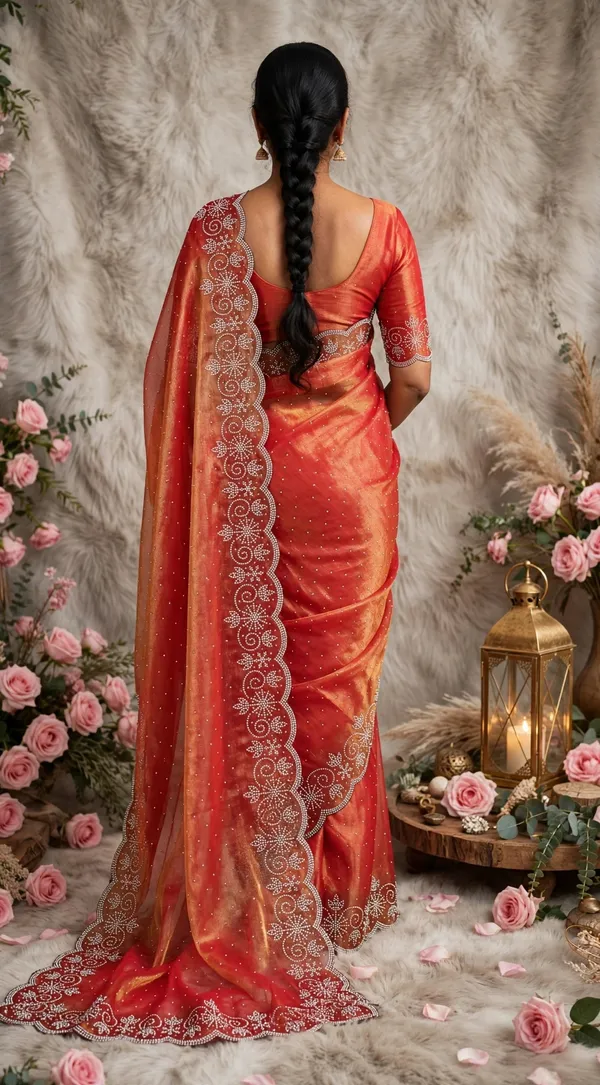 Red_Twill_Net_Saree_For_Women