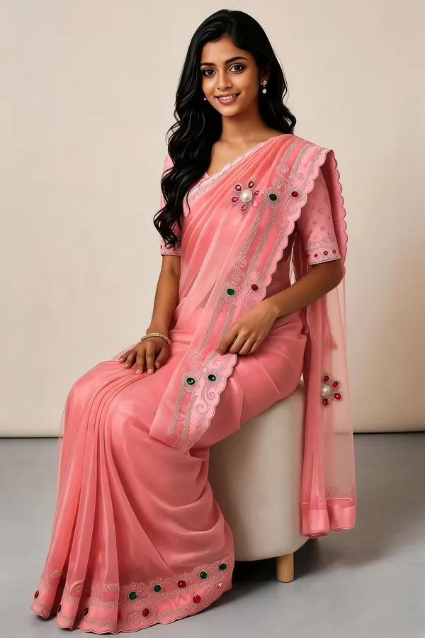 Pink_Twill_Net_Saree_For_Women