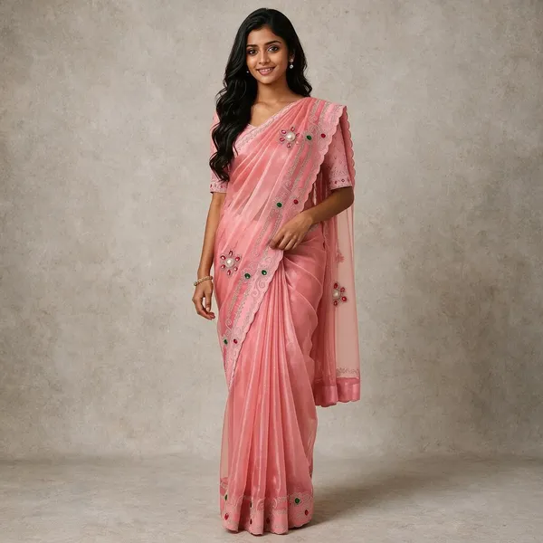 Pink_Twill_Net_Saree_For_Women
