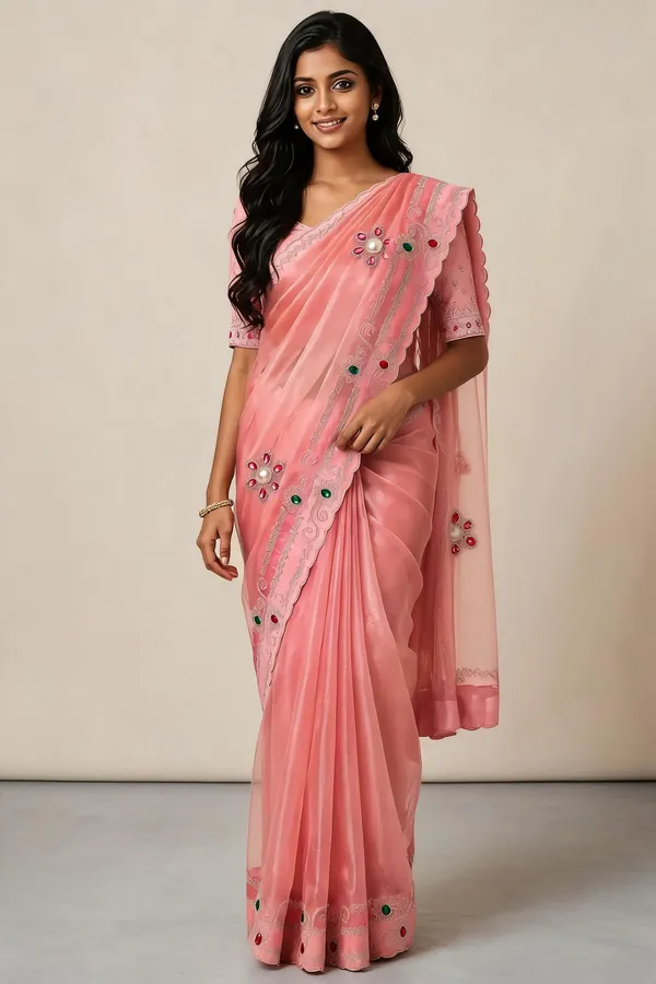 Pink_Twill_Net_Saree_For_Women