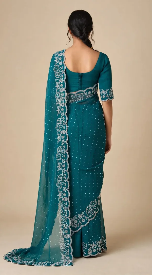 Teal_Twill_Net_Saree_For_Women