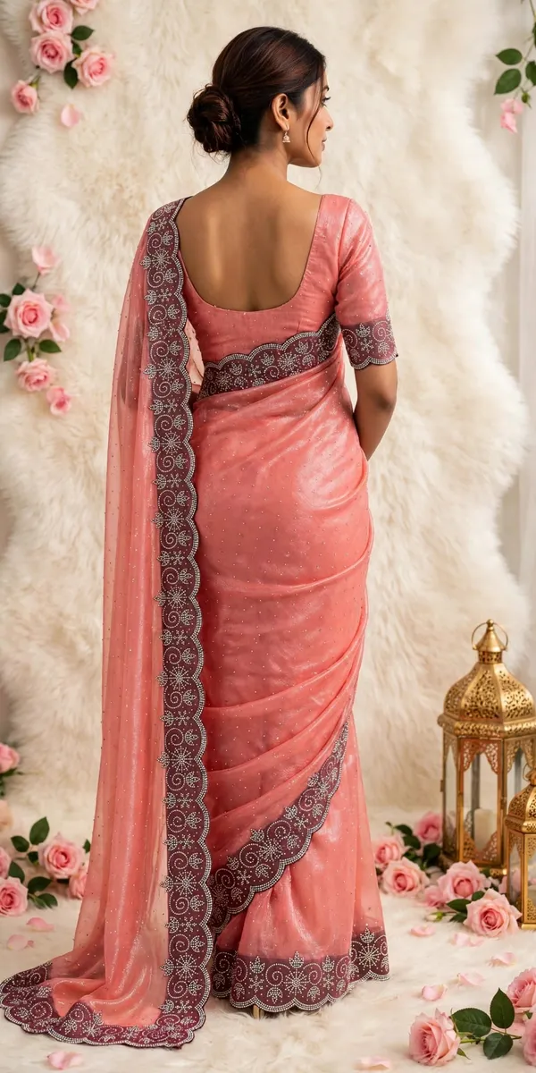 Peach_Twill_Net_Saree_For_Women