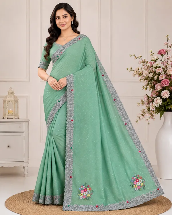 Mint_Green_Twill_Net_Saree_For_Women