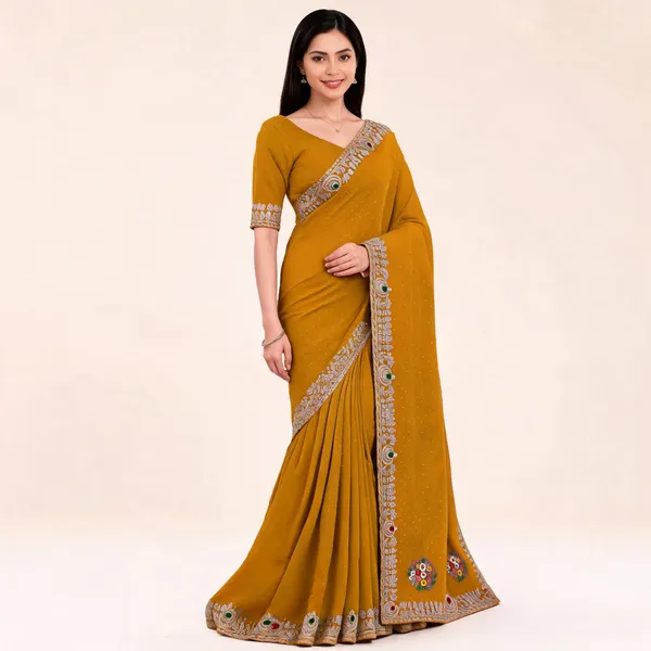 Mustard_Twill_Net_Saree_For_Women