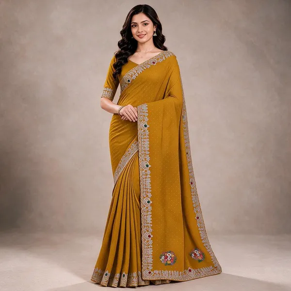 Mustard_Twill_Net_Saree_For_Women