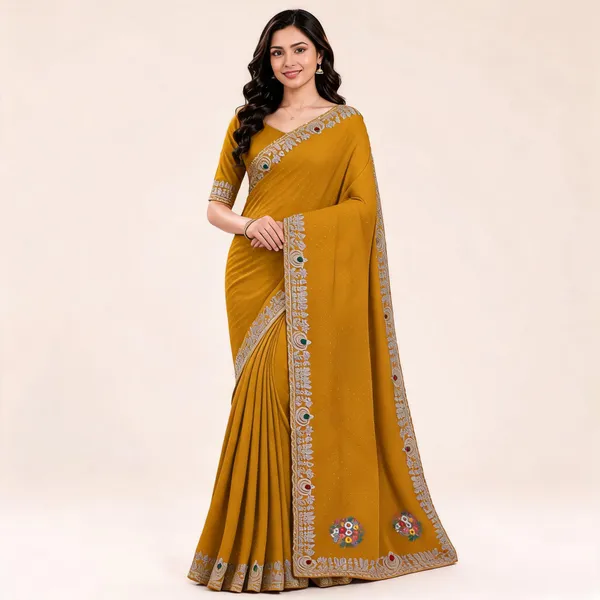 Mustard_Twill_Net_Saree_For_Women