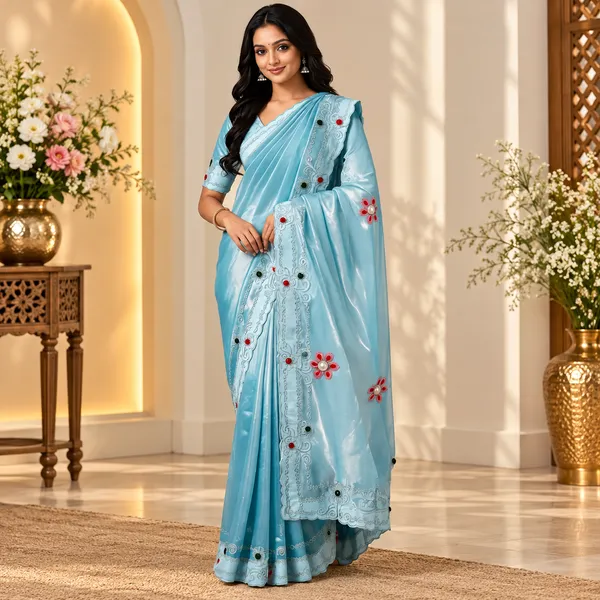 Blue_Twill_Net_Saree_For_Women