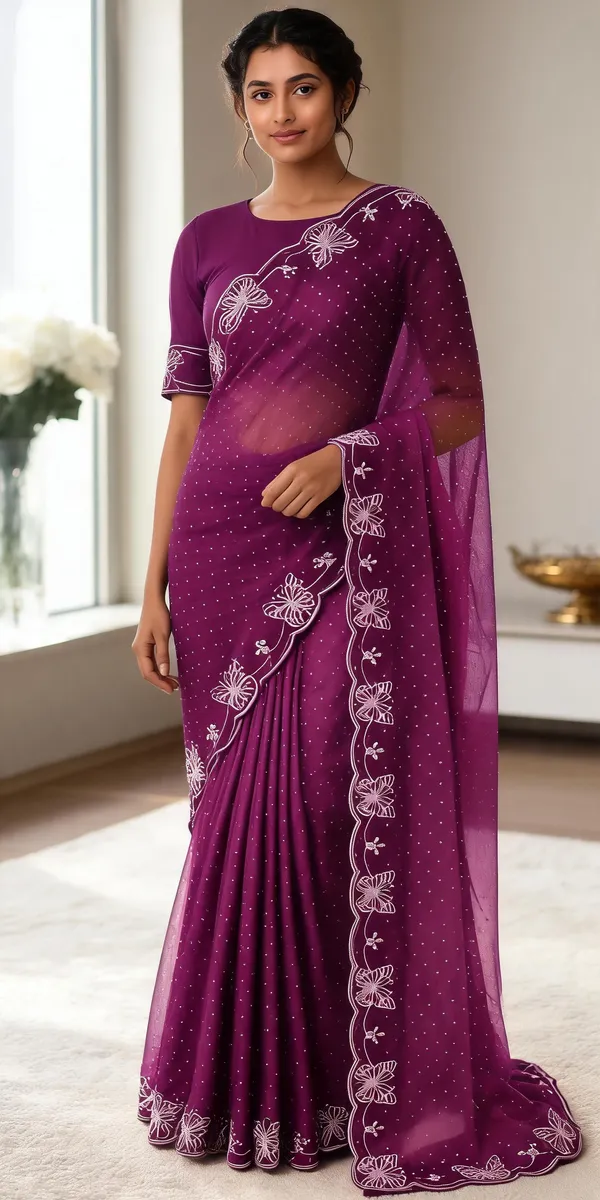 Purple_Twill_Net_Saree_For_Women