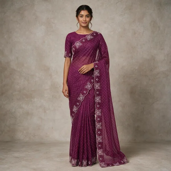 Purple_Twill_Net_Saree_For_Women