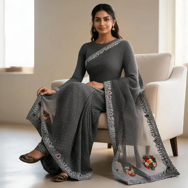 Grey_Twill_Net_Saree_For_Women