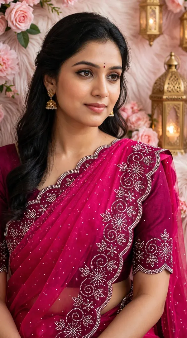 Pink_Twill_Net_Saree_For_Women
