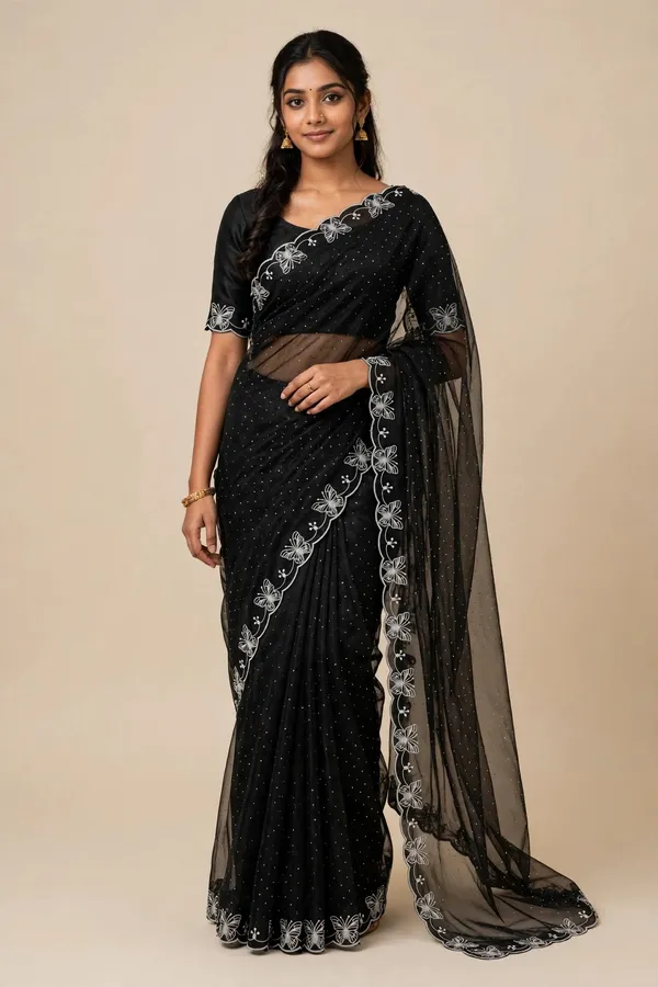 Black_Twill_Net_Saree_For_Women