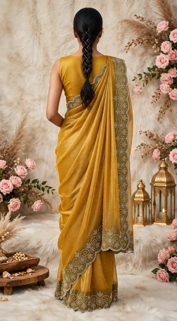 Mustard_Twill_Net_Saree_For_Women