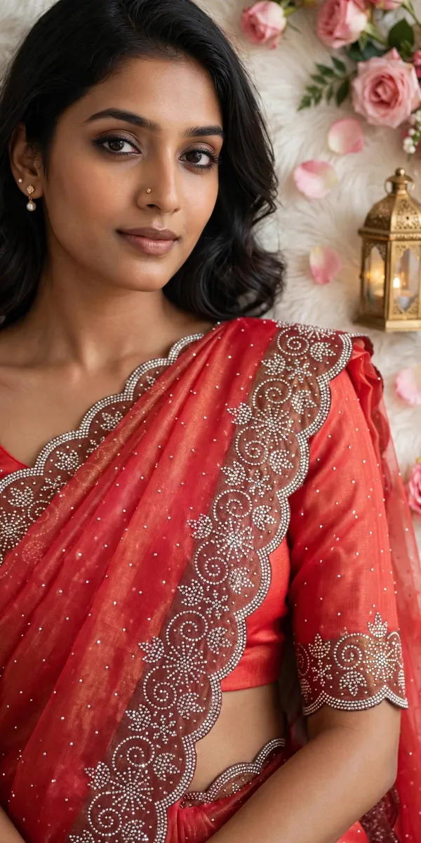 Red_Twill_Net_Saree_For_Women