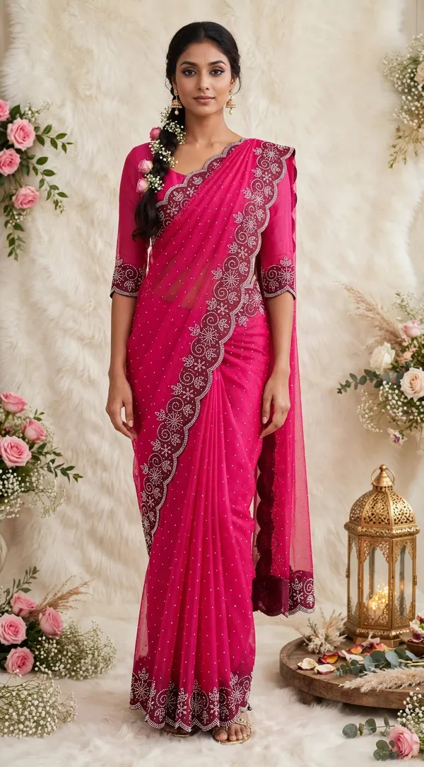 Pink_Twill_Net_Saree_For_Women