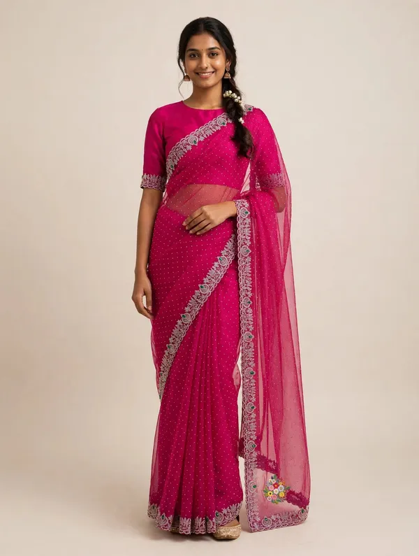 Magenta_Twill_Net_Saree_For_Women