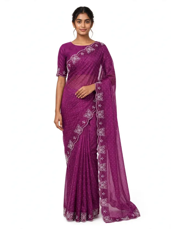 Purple_Twill_Net_Saree_For_Women