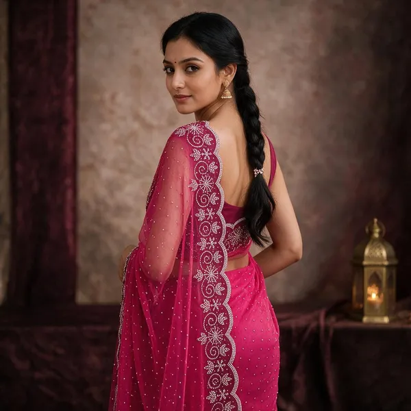 Pink_Twill_Net_Saree_For_Women
