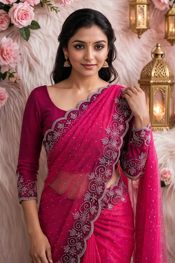 Pink_Twill_Net_Saree_For_Women