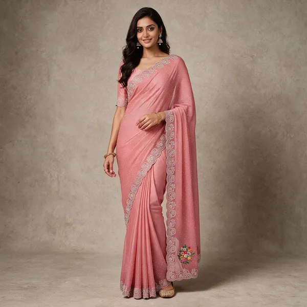 Pink_Twill_Net_Saree_For_Women