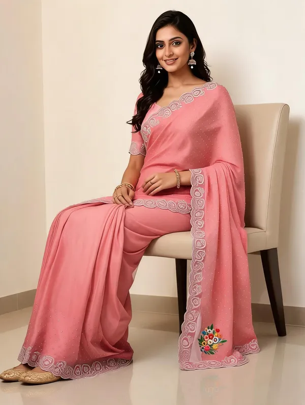 Pink_Twill_Net_Saree_For_Women