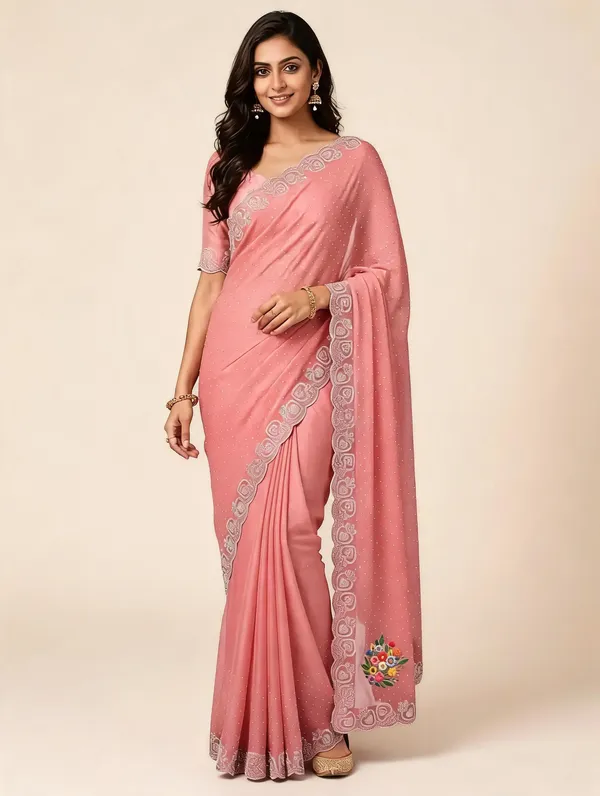 Pink_Twill_Net_Saree_For_Women