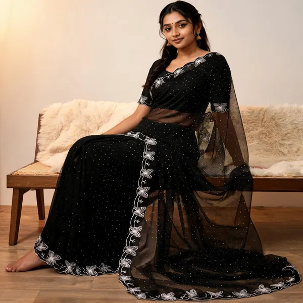 Black_Twill_Net_Saree_For_Women