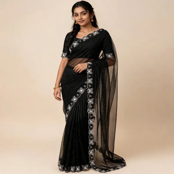Black_Twill_Net_Saree_For_Women