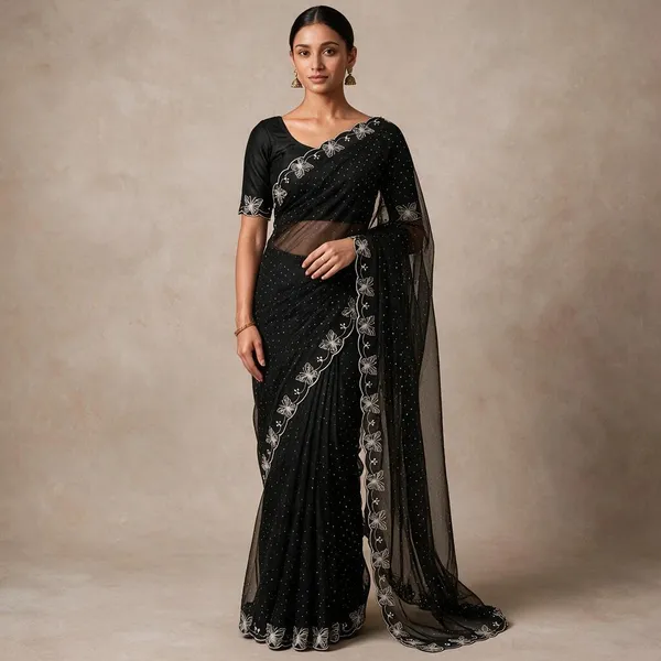 Black_Twill_Net_Saree_For_Women