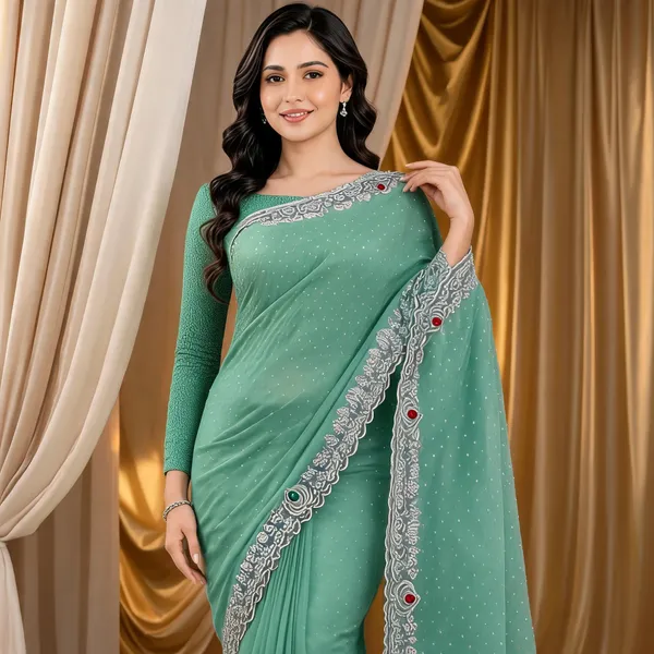 Mint_Green_Twill_Net_Saree_For_Women