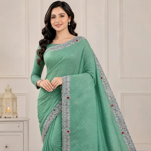 Mint_Green_Twill_Net_Saree_For_Women