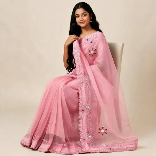Pink_Twill_Net_Saree_For_Women