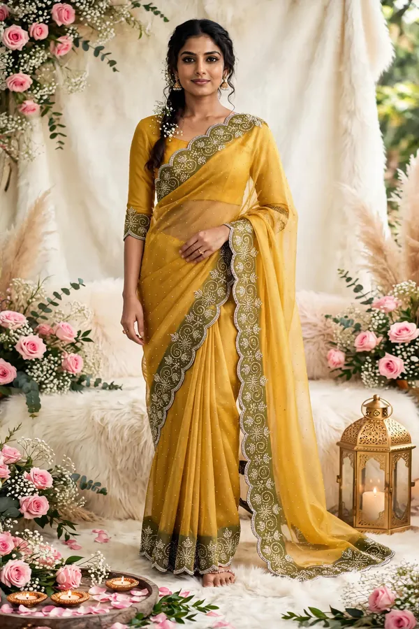Mustard_Twill_Net_Saree_For_Women