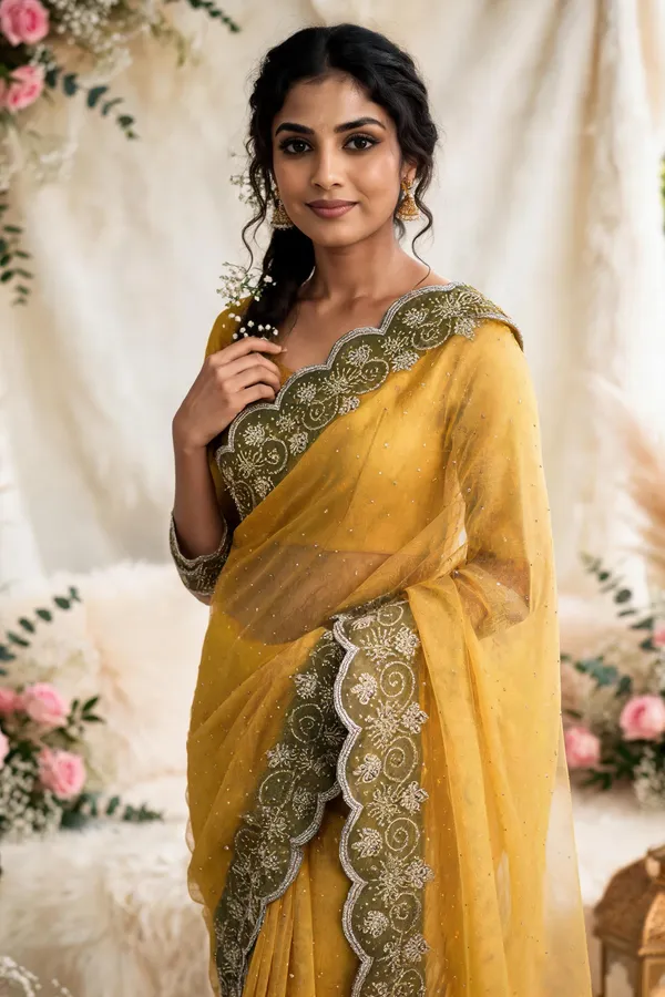 Mustard_Twill_Net_Saree_For_Women