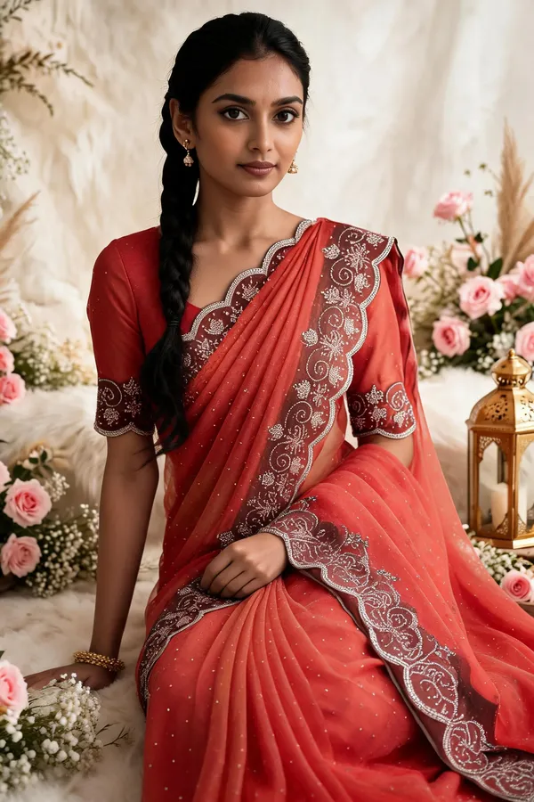 Red_Twill_Net_Saree_For_Women