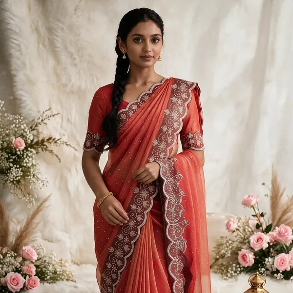 Red_Twill_Net_Saree_For_Women