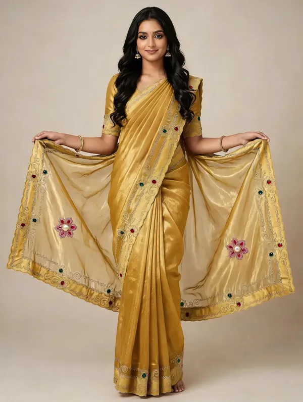 Gold_Twill_Net_Saree_For_Women