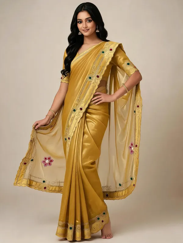 Gold_Twill_Net_Saree_For_Women